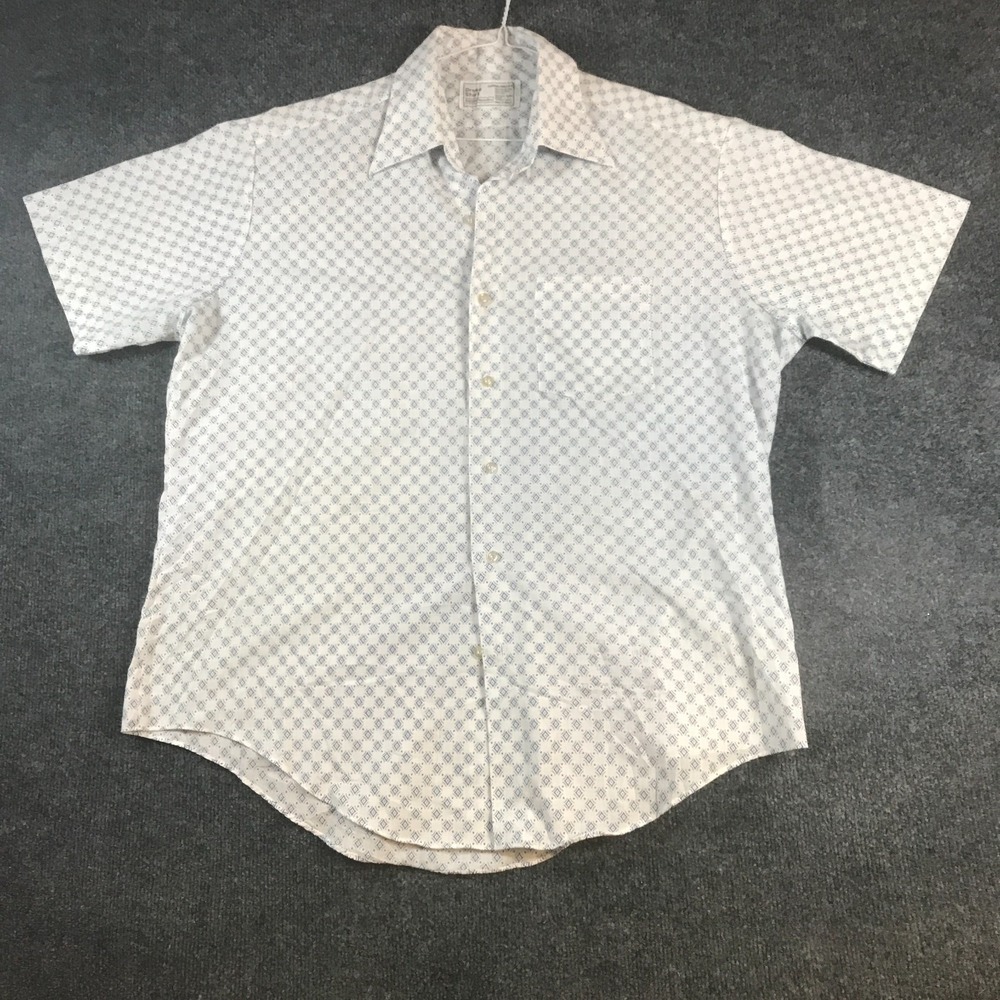 Vintage Sears Perma-Prest Dress Shirt Mens M White Geometric Chest Pocket